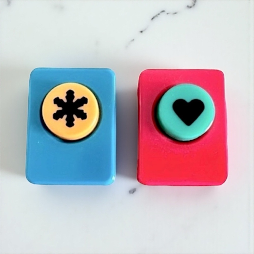 Two Mini Hole Paper Punchers Heart and Snowflake Arts Crafts DIY Tools